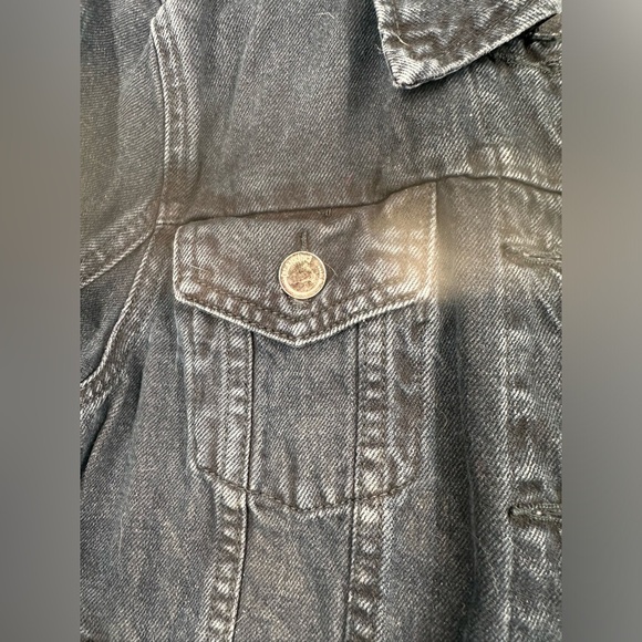 Blank NYC Dark Wash Distressed Frayed Denim Jacket - Picture 3 of 5